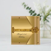 21歳の誕生日パーティー金ゴールドメタルロックヒンジ 招待状 (スタンド正面)