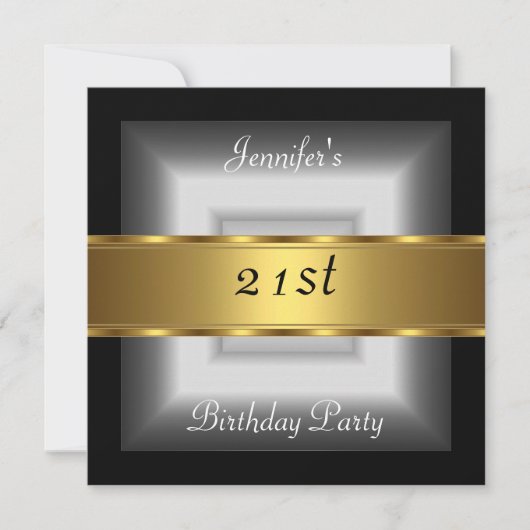 21歳の誕生日パーティー銀金ゴールド 招待状 (正面)