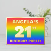 21歳の誕生日パーティー:おもしろい、レインボーカラフルパターン 箔招待状 (立ち正面)