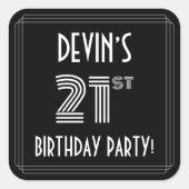 21歳の誕生日パーティー:アールデコスタイルと名前をカスタムする スクエアシール (正面)