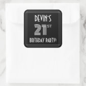21歳の誕生日パーティー:アールデコスタイルと名前をカスタムする スクエアシール (バッグ)