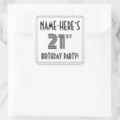 21歳の誕生日パーティー:アールデコスタイル+名前をカスタムする スクエアシール (バッグ)