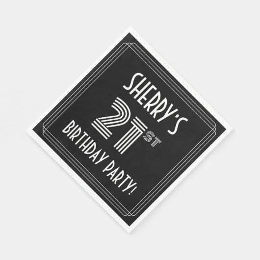 21歳の誕生日パーティー:アールデコスタイル+名前をカスタムする スタンダードランチョンナプキン (角)
