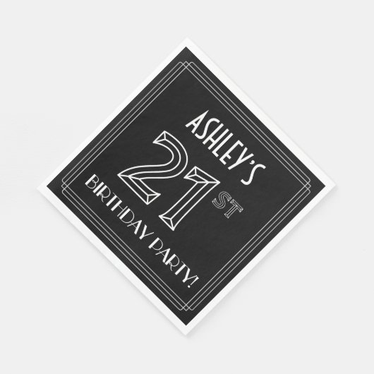 21歳の誕生日パーティー:アールデコスタイル+名前をカスタムする スタンダードランチョンナプキン (角)