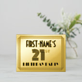 21歳の誕生日パーティー~アールデコスタイル"21" +名前 箔招待状ポストカード (立ち正面)