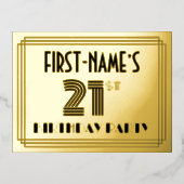 21歳の誕生日パーティー~アールデコスタイル"21" +名前 箔招待状ポストカード (正面)