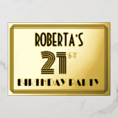 21歳の誕生日パーティー—アールデコスタイル「21」 & Name 箔招待状 (正面)
