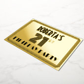 21歳の誕生日パーティー—アールデコスタイル「21」 & Name 箔招待状 (回転した状態)