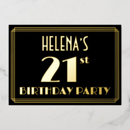 21歳の誕生日パーティー:アールデコルック"21"、名前あり 箔招待状