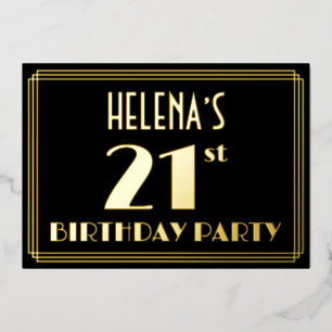 21歳の誕生日パーティー:アールデコルック"21"、名前あり 箔招待状