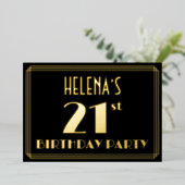 21歳の誕生日パーティー:アールデコルック"21"、名前あり 箔招待状 (立ち正面)