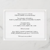 21歳の誕生日パーティー:アールデコルック"21"、名前あり 箔招待状 (裏面)