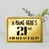 21歳の誕生日パーティー:アールデコ検索"21"と名前 箔招待状 (立ち正面)