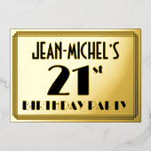 21歳の誕生日パーティー—アールデコ検索「21」 +名前 箔招待状 (正面)