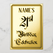 21歳の誕生日パーティー—エレガントスクリプト+名前をカスタムする 箔招待状 (正面)