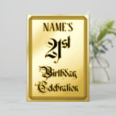 21歳の誕生日パーティー—エレガントスクリプト+名前をカスタムする 箔招待状 (立ち正面)