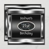 21歳の誕生日パーティー エレガント ブラック メタル メンズ 2 招待状 (正面/裏面)