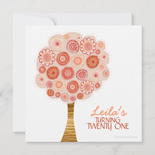 21歳の誕生日パーティー オレンジブルームツリー 招待状 (正面)