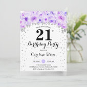 21歳の誕生日パーティー – シルバーパープル花 招待状 (スタンド正面)