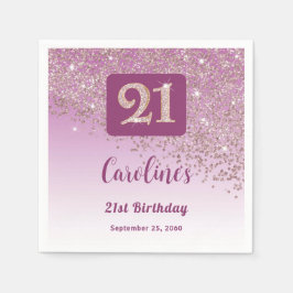 21歳の誕生日パーティー スパークリング ローズゴールド グリッター スタンダードカクテルナプキン