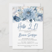 21歳の誕生日パーティー ダスティーブルー フラワーデザイン 招待状 (正面)