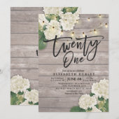 21歳の誕生日パーティー ハイドレンジアの花 ライト 木 招待状 (正面/裏面)