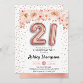 21歳の誕生日パーティー-バラ金ゴールドバルーン 招待状 (正面/裏面)