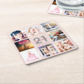 21歳の誕生日パーティー、バラ金ゴールド赤面ピンク写真 スクエアペーパーコースター (アングル)