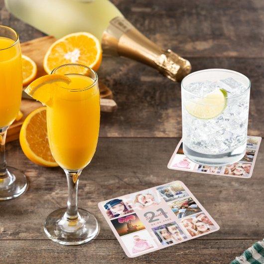 21歳の誕生日パーティー、バラ金ゴールド赤面ピンク写真 スクエアペーパーコースター