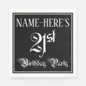 21歳の誕生日パーティー—ファンシースクリプト+名前をカスタムする スタンダードランチョンナプキン (正面)