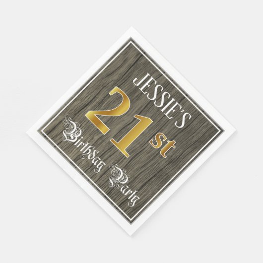 21歳の誕生日パーティー—フェイク金ゴールドと木のフェイク外観 スタンダードランチョンナプキン (角)