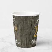21歳の誕生日パーティー—フェイク金ゴールドと木のフェイク外観 紙コップ (左)