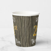 21歳の誕生日パーティー—フェイク金ゴールドと木のフェイク外観 紙コップ (右)