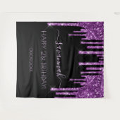 21歳の誕生日パーティー ブラック パープル グリッター グラム タペストリー (正面(横))