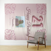 21歳の誕生日パーティー ブラッシュピンクバルーン グリッター タペストリー (インサイチュ(横))