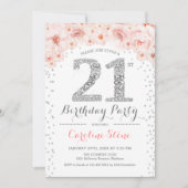 21歳の誕生日パーティー – ホワイトシルバーピンク 招待状 (正面)