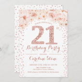 21歳の誕生日パーティー – ホワイトローズ金ゴールド 招待状 (正面/裏面)