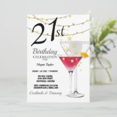 21歳の誕生日パーティー、マルティニグラス金ゴールドグリッター 招待状 (スタンド正面)