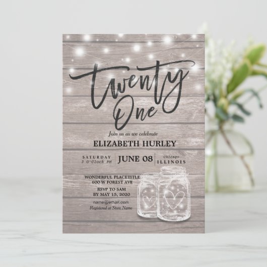 21歳の誕生日パーティー メイソンジャー イルミネーション 木 招待状 (スタンド正面)