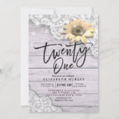 21歳の誕生日パーティー ライト ラッセルひまわりストリング ライト ウッド 招待状 (正面)