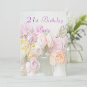 21歳の誕生日パーティー ロマンティックなバラの瓶詰め 招待状 (スタンド正面)