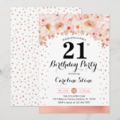 21歳の誕生日パーティー - ローズゴールドの花 招待状 (正面/裏面)
