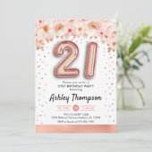 21歳の誕生日パーティー - ローズゴールドの風船 招待状 (スタンド正面)