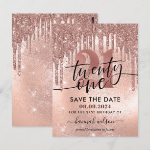 21歳の誕生日パーティー ローズゴールド Save The Date ポストカード