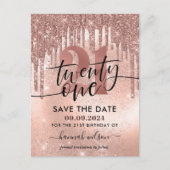 21歳の誕生日パーティー ローズゴールド Save The Date ポストカード (正面)