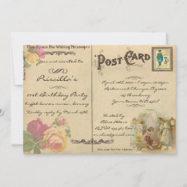 21歳の誕生日パーティー,ヴィンテージ，古い葉書スタイル 招待状