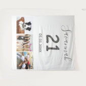 21歳の誕生日パーティー 白い写真コラージュ ネーム タペストリー (正面(横))