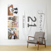 21歳の誕生日パーティー 白い写真コラージュ 名前 タペストリー (インサイチュ(横))