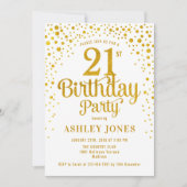 21歳の誕生日パーティー – 白と金ゴールド 招待状 (正面)
