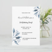 21歳の誕生日パーティー　白と青の花　植物 招待状 (スタンド正面)
